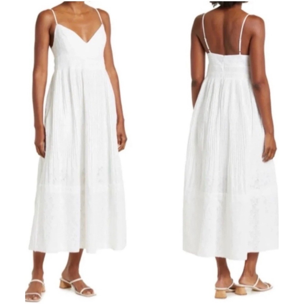 Nicholas White Eyelet Lace Maxi Dress Smocked Waist V-Neck Pockets NWT